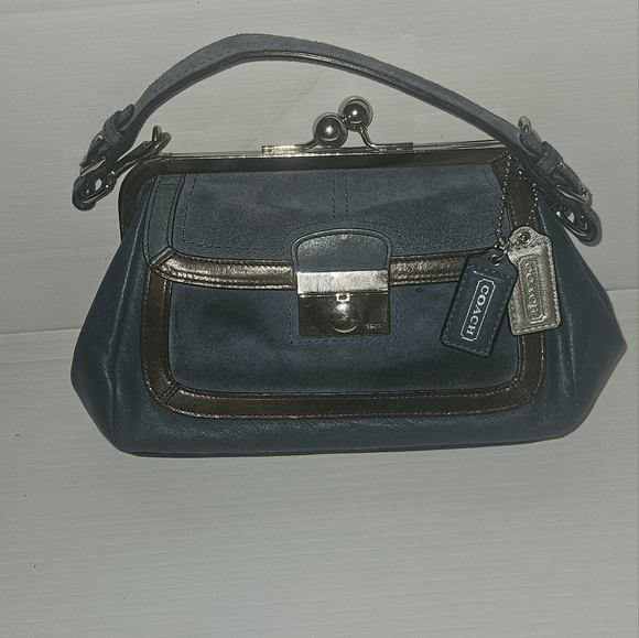 Coach Y2K Vintage Satchel Bag Blue Leather Suede Kiss Lock RARE Limited Edition - Picture 5 of 17
